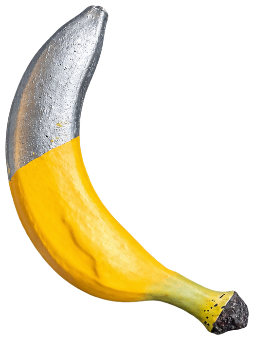 Silver and yellow banana sculpture